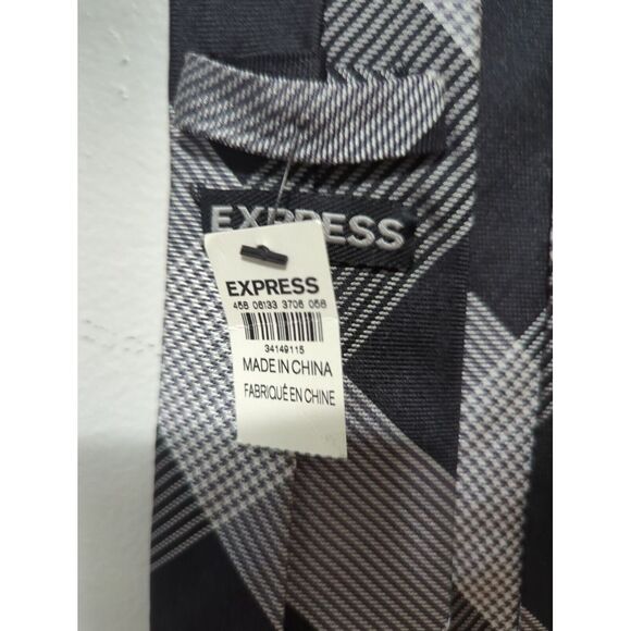 Express‎ Tie Mens Checkered Plaid Gray Black White NWT - Picture 4 of 8